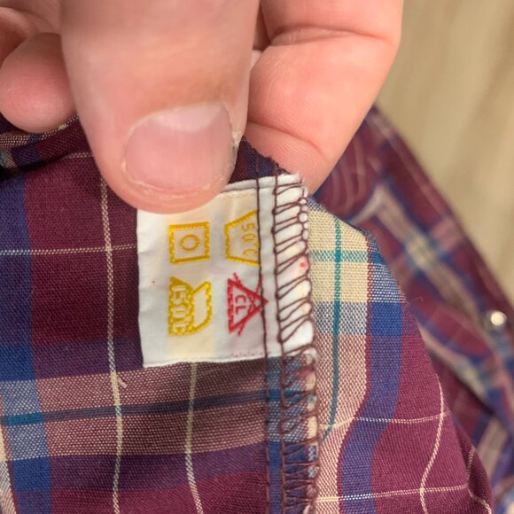 Bar-M Rancher button down plaid red/blue Men's shirt with pearl snaps - Picture 7 of 7